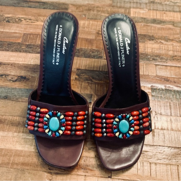 Donald J. Pliner Couture Nya Southwest Beaded Slide / Slip On / Mules Heels sz 7 - Picture 1 of 13
